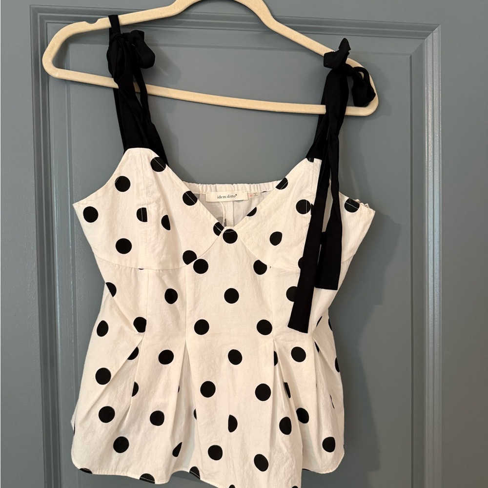 Polka Dot Tie-Shoulder Cami - Black & White